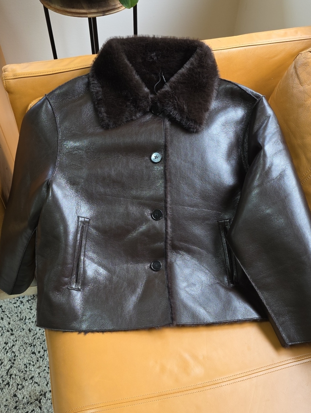Rebecca Minkoff Dark Brown Leather Shearling Jacket